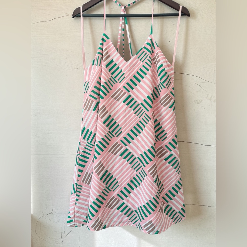 Love Riche Pink, Green & Tan Geometric Mini Dress